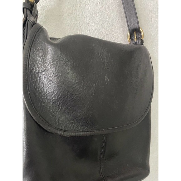 Vintage Coach Flap Messenger Crossbody Leather Womens Med Black Leather Strap - Picture 2 of 12